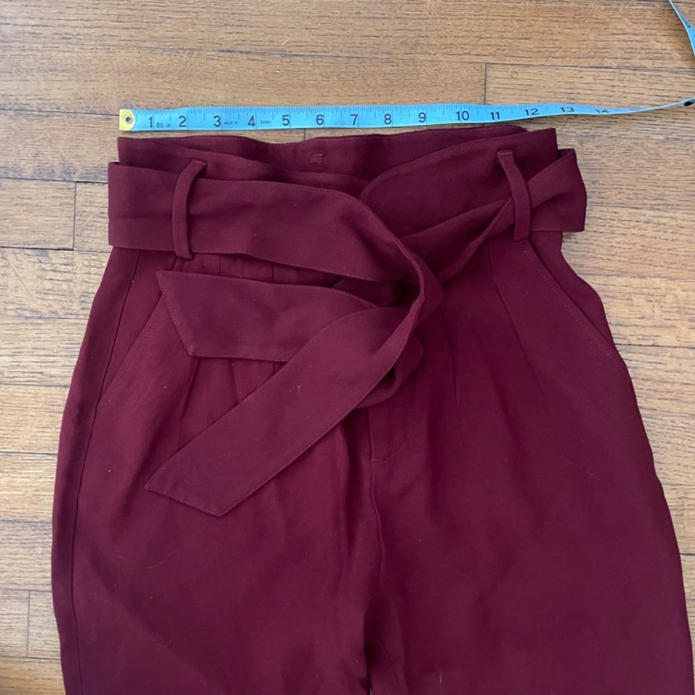 Sézane Austin Paperbag Waist Trousers Burgundy High Rise Belted US 0 - Picture 5 of 9